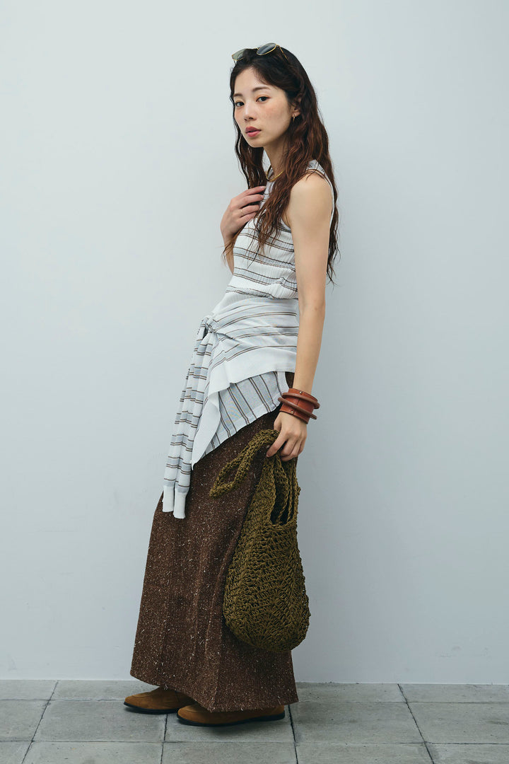 [予約/SET]ランダムボーダーシアーカーデ+ネップツイルストレートスカート(2set)