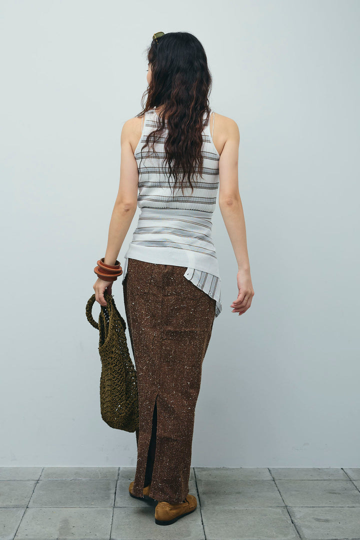 [予約/SET]ランダムボーダーシアーカーデ+ネップツイルストレートスカート(2set)