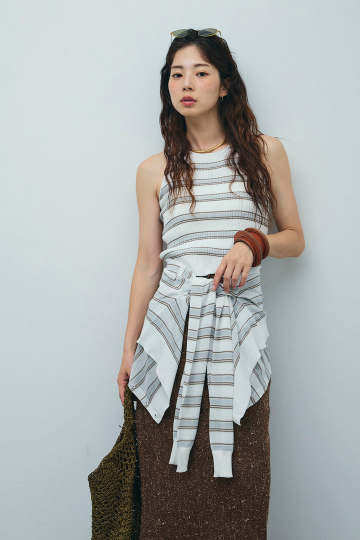 [予約/SET]ランダムボーダーアメスリタンク+ランダムボーダーシアーカーデ+ネップツイルストレートスカート(3set)