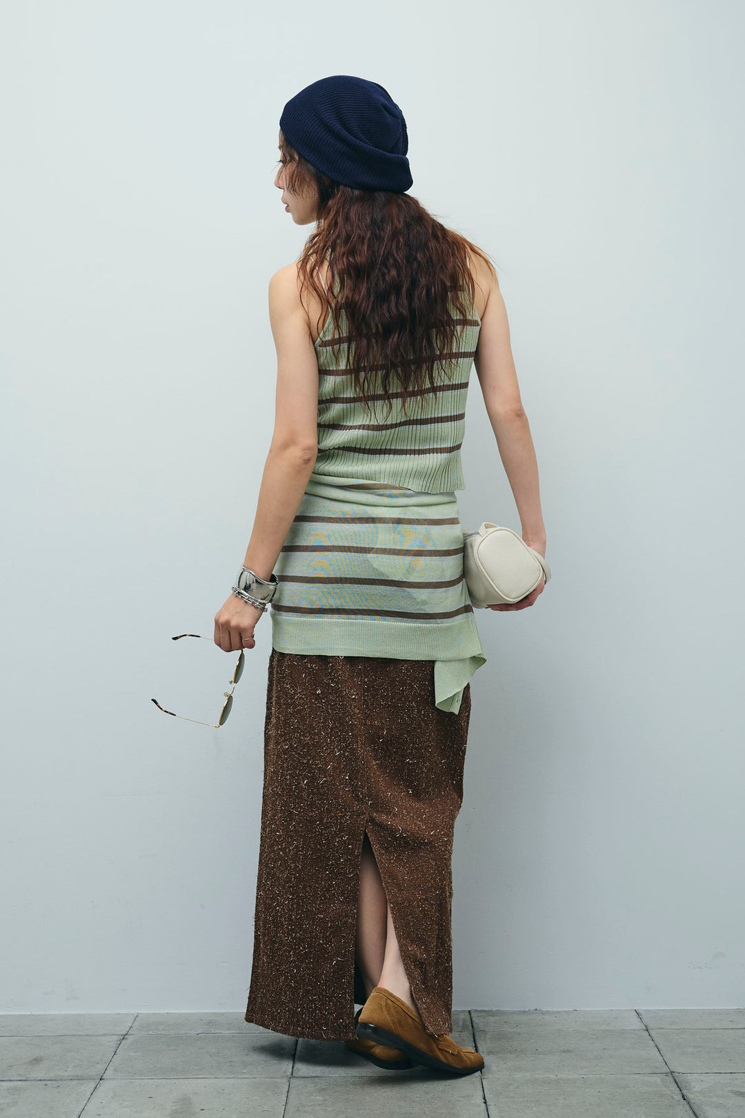 [予約/SET]ランダムボーダーアメスリタンク+ランダムボーダーシアーカーデ+ネップツイルストレートスカート(3set)