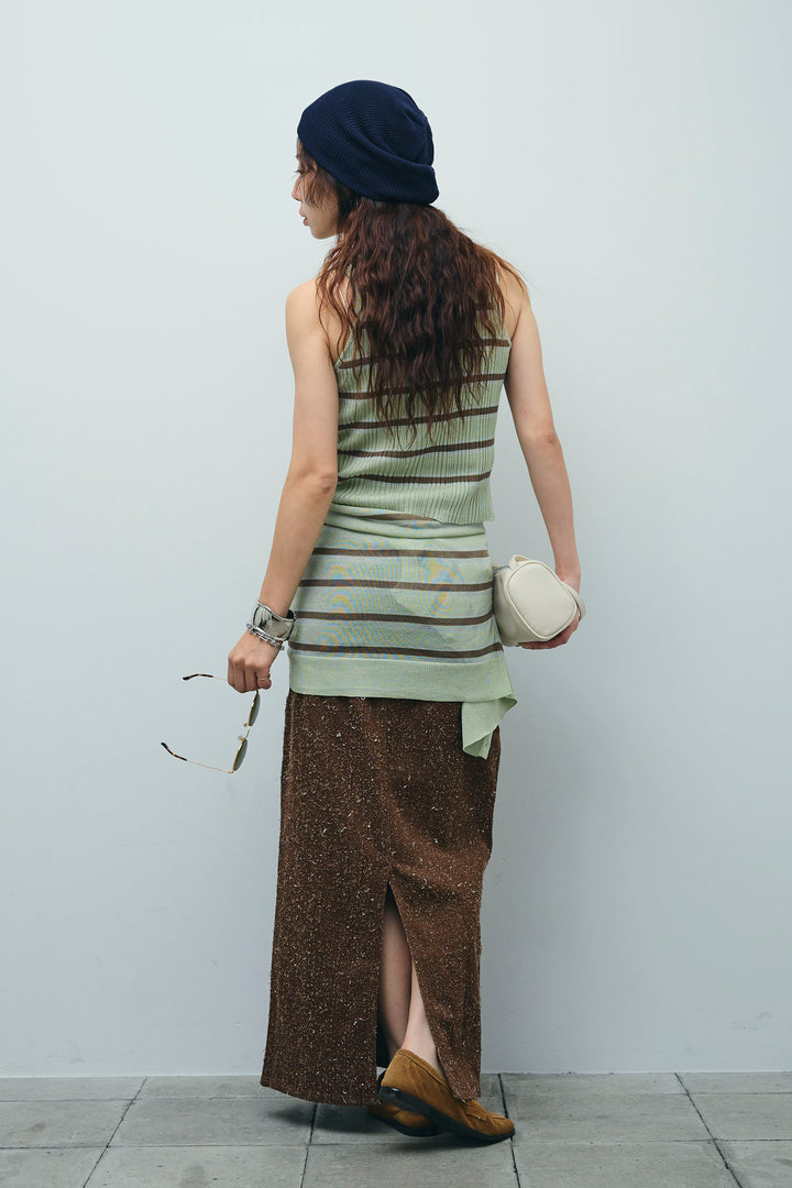 [予約/SET]ランダムボーダーアメスリタンク+ランダムボーダーシアーカーデ+ネップツイルストレートスカート(3set)