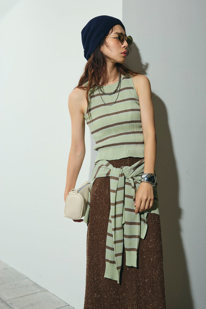 [予約/SET]ランダムボーダーシアーカーデ+ネップツイルストレートスカート(2set)