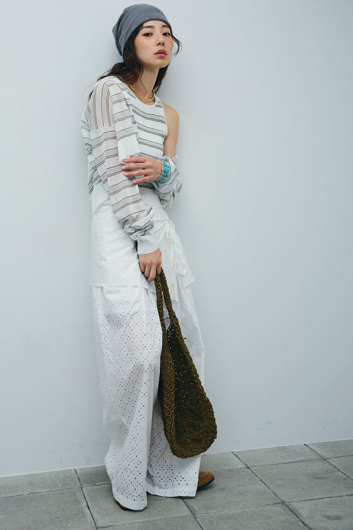 [予約/SET]ランダムボーダーアメスリタンク+ランダムボーダーシアーカーデ+アイレットレースラップ付きパンツ(3set)