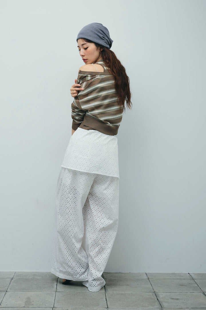 [予約/SET]ランダムボーダーアメスリタンク+ランダムボーダーシアーカーデ+アイレットレースラップ付きパンツ(3set)