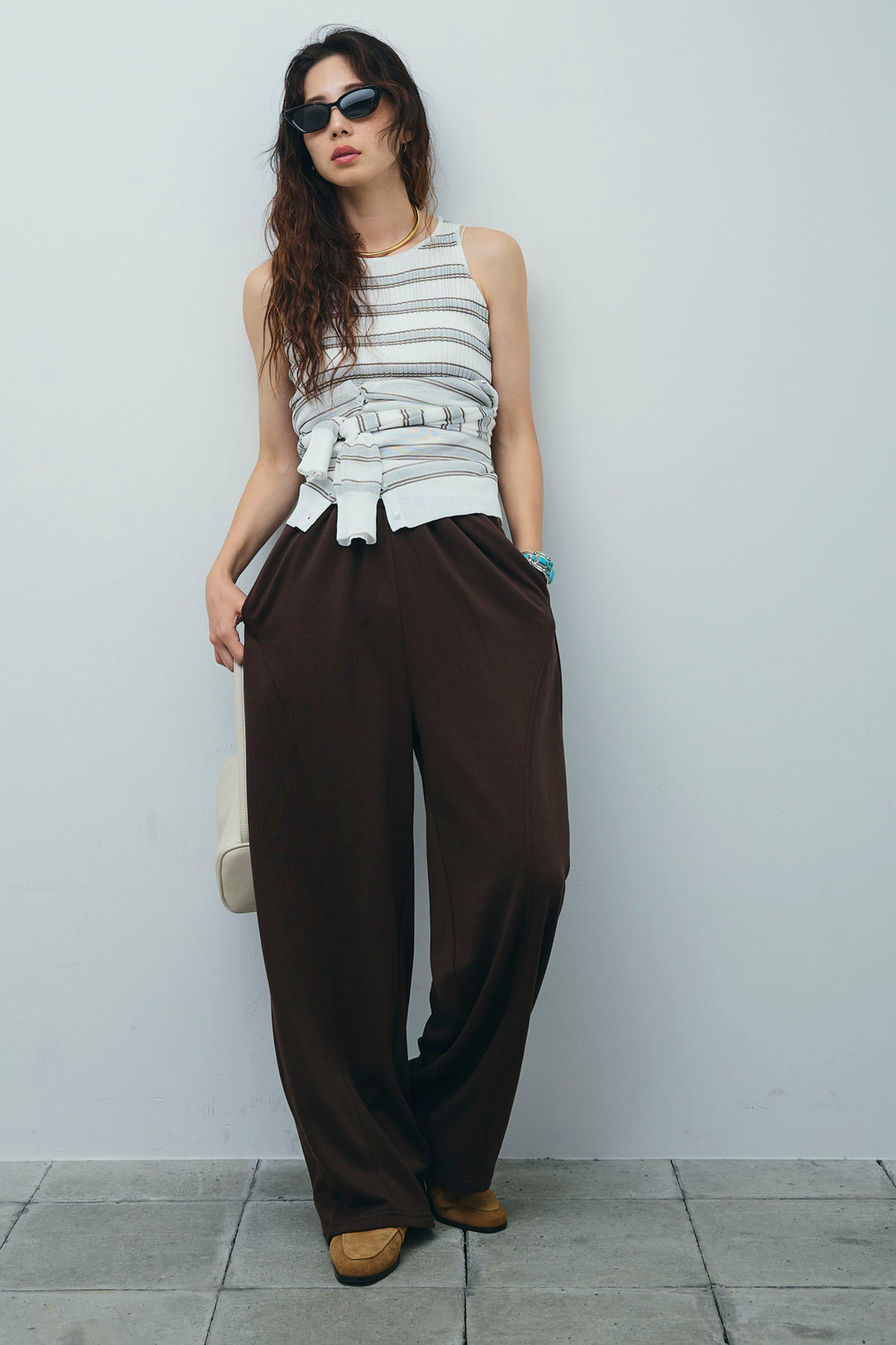 [予約/SET]ランダムボーダーシアーカーデ+ミニ裏毛カーブパンツ(2set)