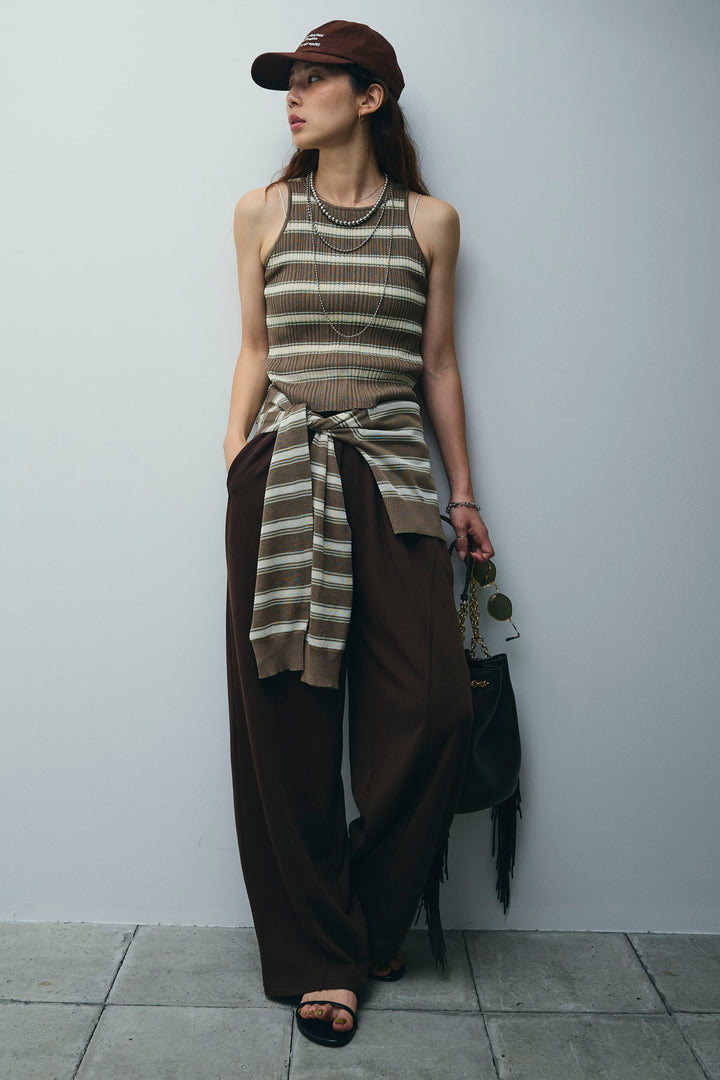 [予約/SET]ランダムボーダーアメスリタンク+ランダムボーダーシアーカーデ+ミニ裏毛カーブパンツ(3set)