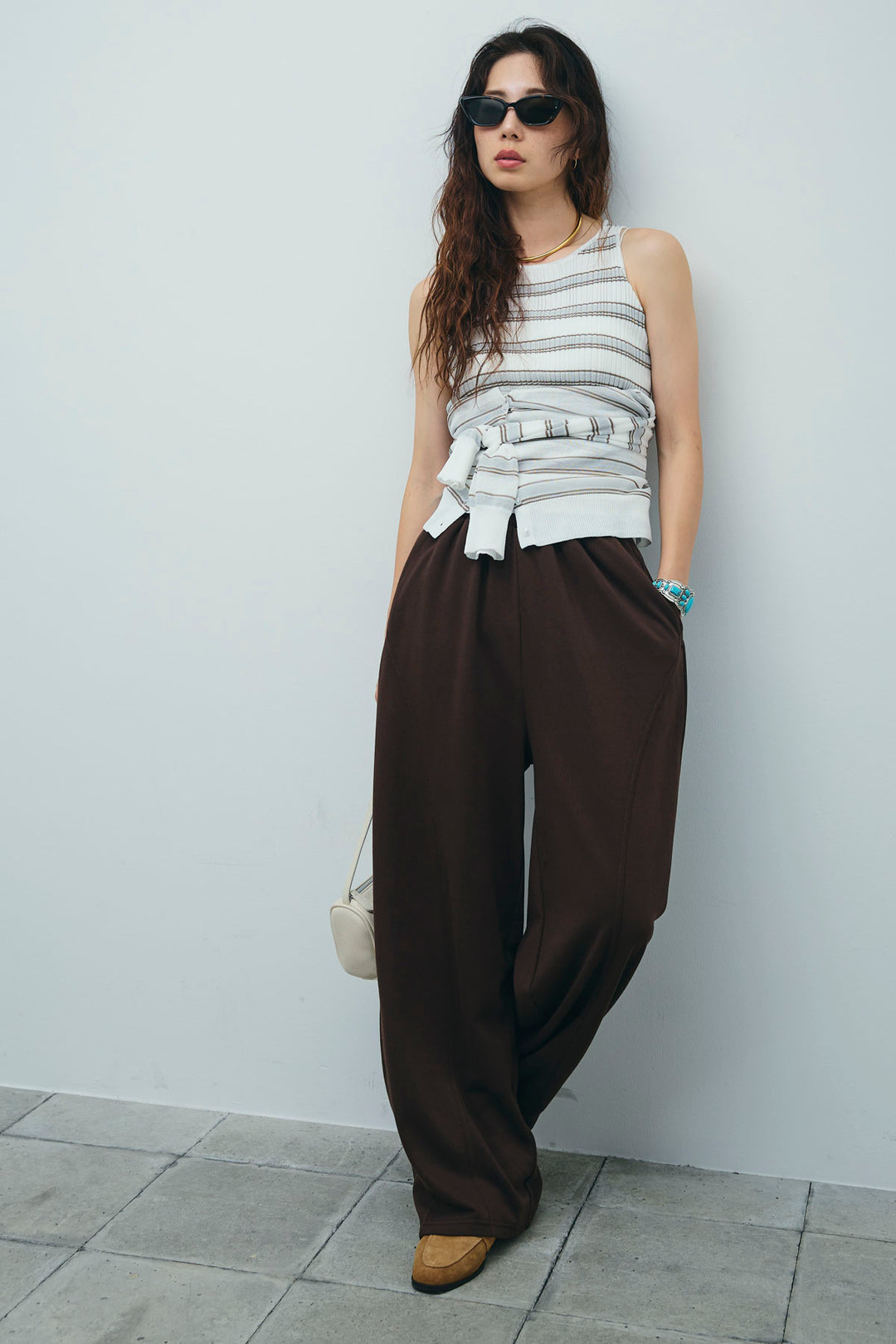 [予約/SET]ランダムボーダーシアーカーデ+ミニ裏毛カーブパンツ(2set)