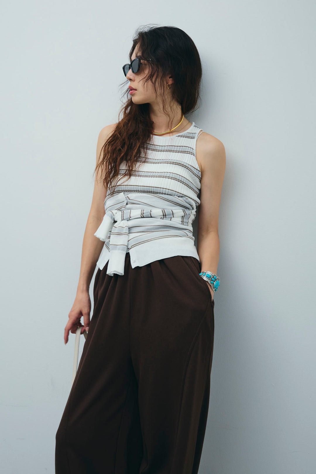 [予約/SET]ランダムボーダーアメスリタンク+ランダムボーダーシアーカーデ+ミニ裏毛カーブパンツ(3set)