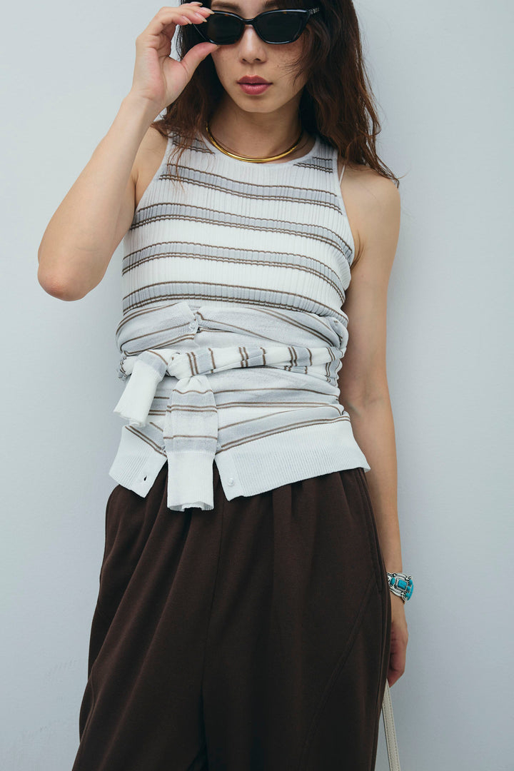 [予約/SET]ランダムボーダーシアーカーデ+ミニ裏毛カーブパンツ(2set)