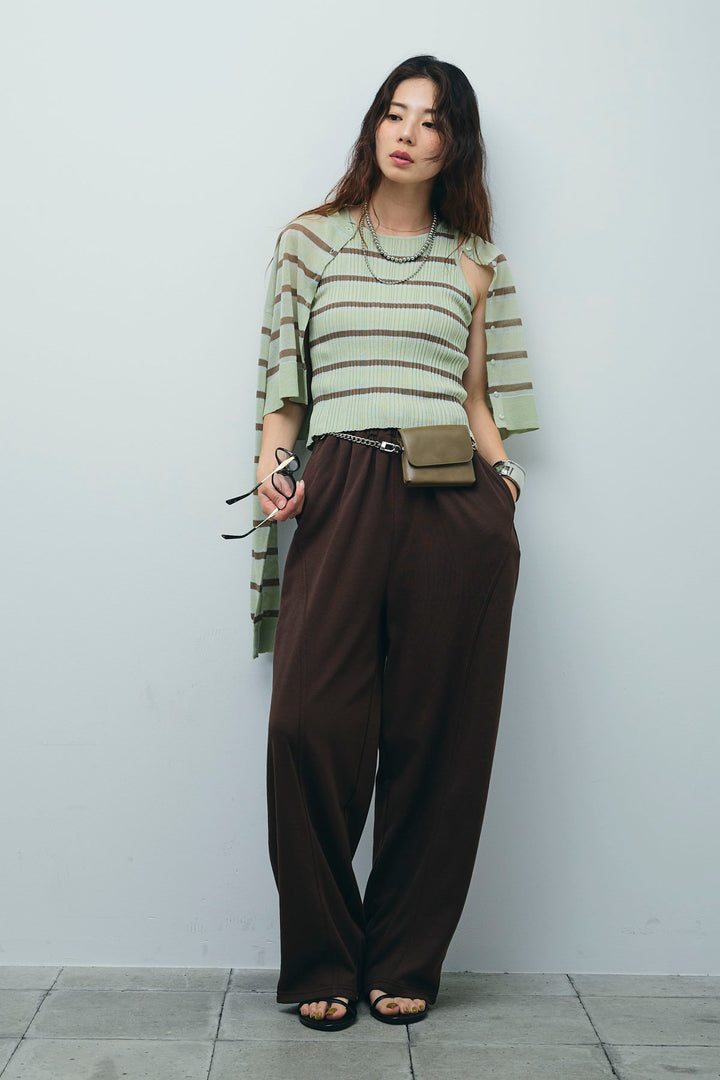 [予約/SET]ランダムボーダーシアーカーデ+ミニ裏毛カーブパンツ(2set)