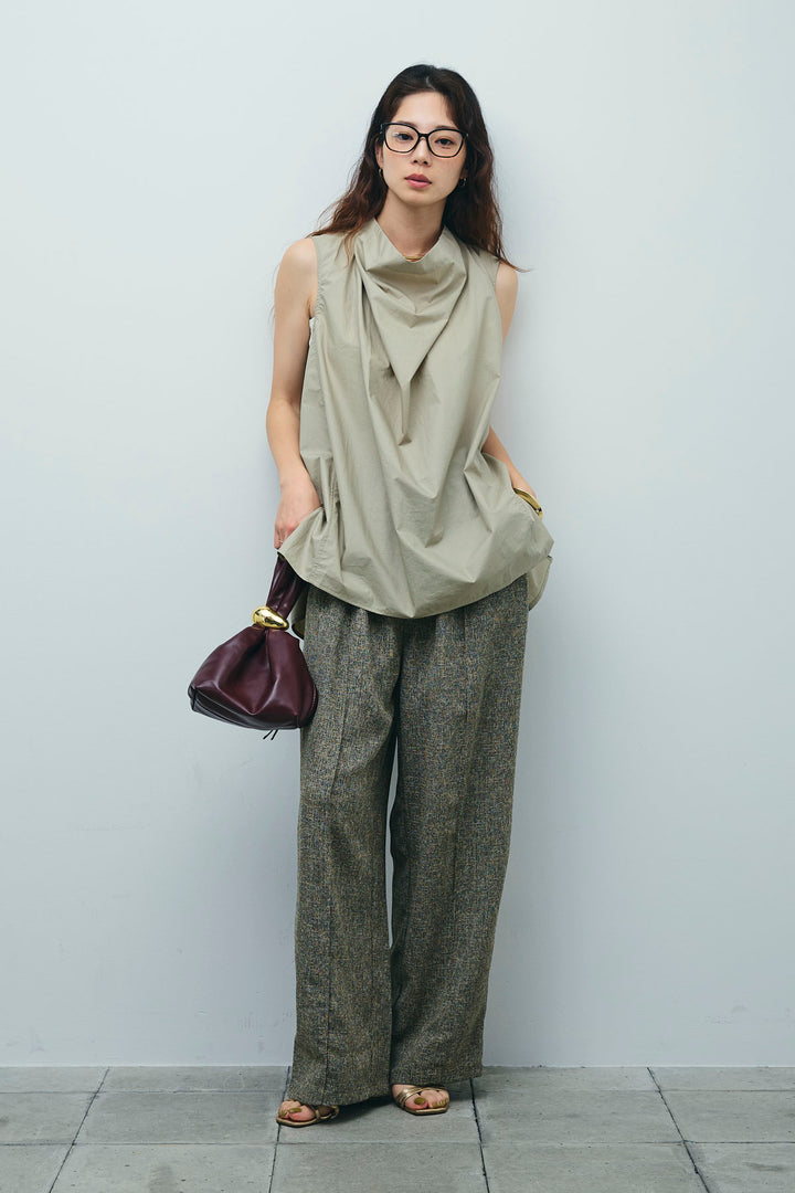 [予約/SET]バックリボンドレープブラウス+サマーツイードタックパンツ(2set)