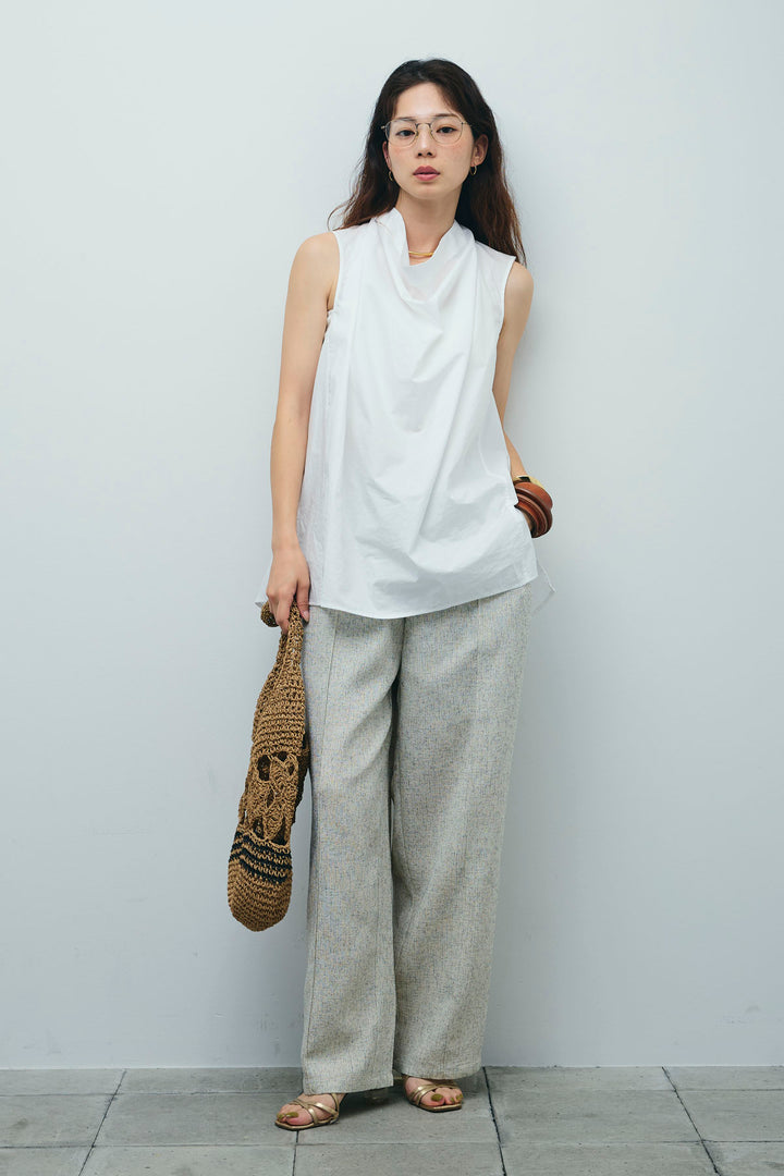 [予約/SET]バックリボンドレープブラウス+サマーツイードタックパンツ(2set)