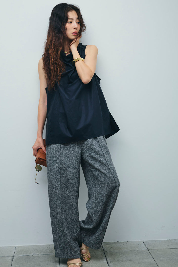 [予約/SET]バックリボンドレープブラウス+サマーツイードタックパンツ(2set)