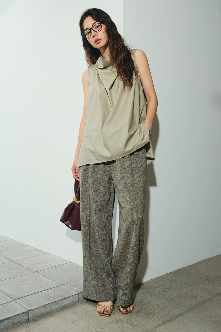 [予約/SET]バックリボンドレープブラウス+サマーツイードタックパンツ(2set)