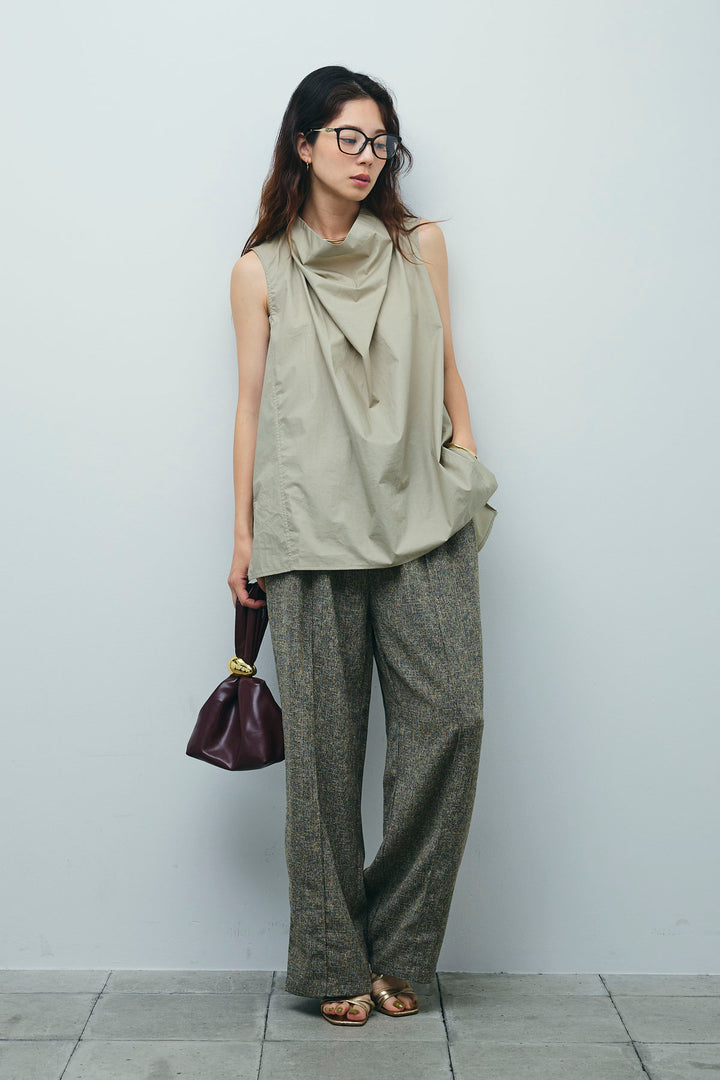 [予約/SET]バックリボンドレープブラウス+サマーツイードタックパンツ(2set)