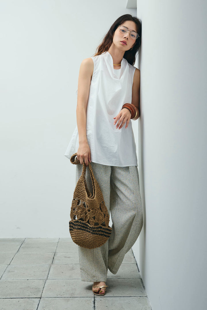 [予約/SET]バックリボンドレープブラウス+サマーツイードタックパンツ(2set)