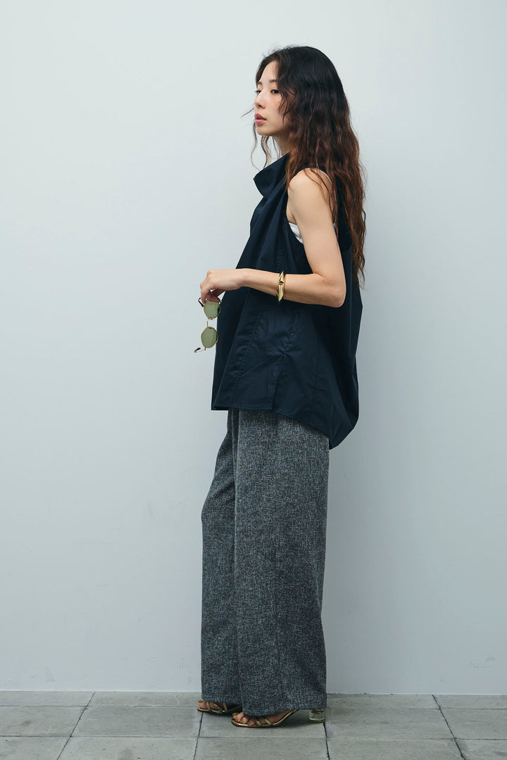[予約/SET]バックリボンドレープブラウス+サマーツイードタックパンツ(2set)