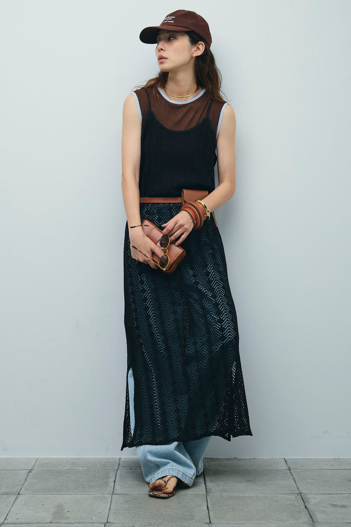 [予約/SET]ニットライクレースキャミOP+ペインターカーブデニムパンツ(2set)