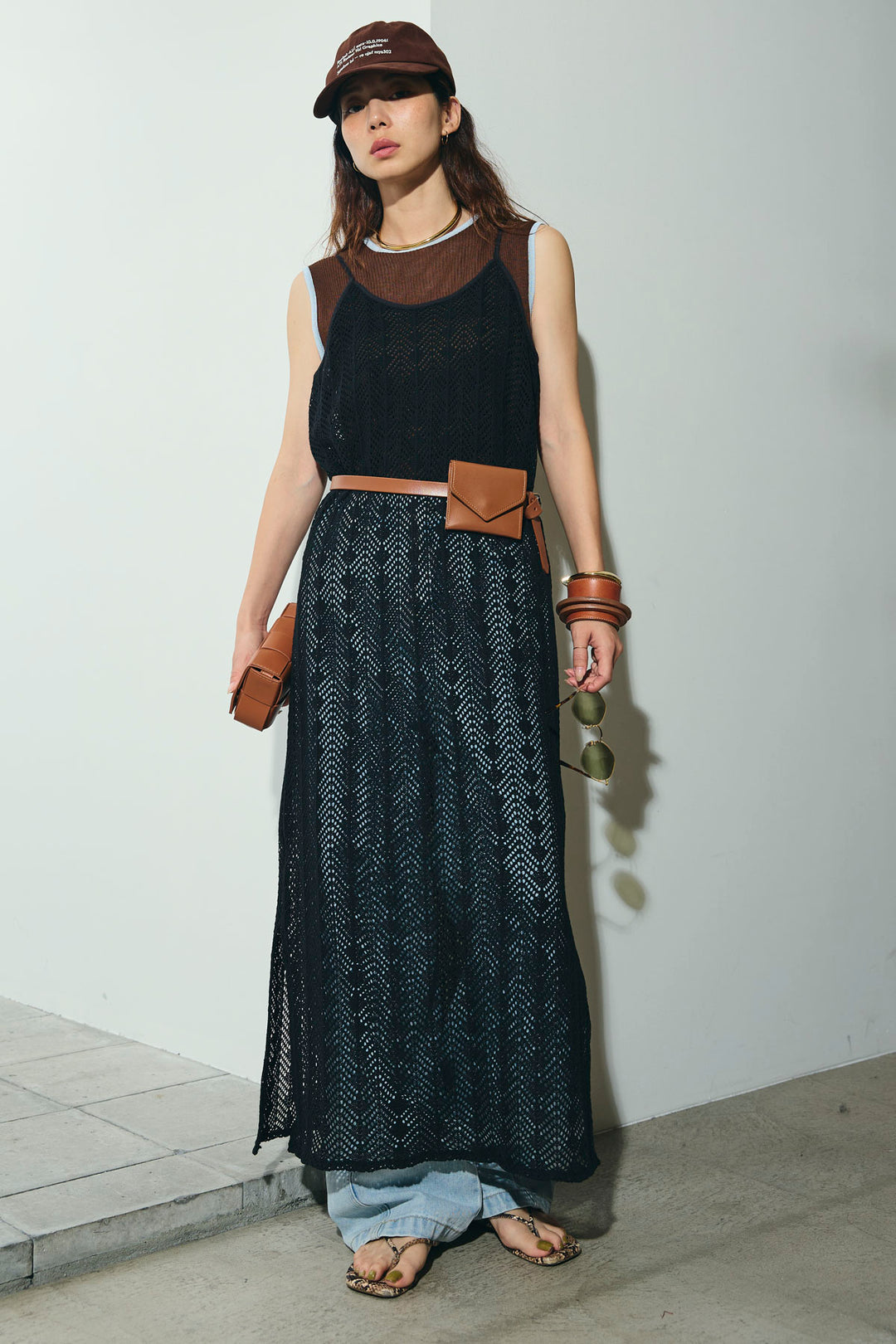 [予約/SET]ニットライクレースキャミOP+ペインターカーブデニムパンツ(2set)