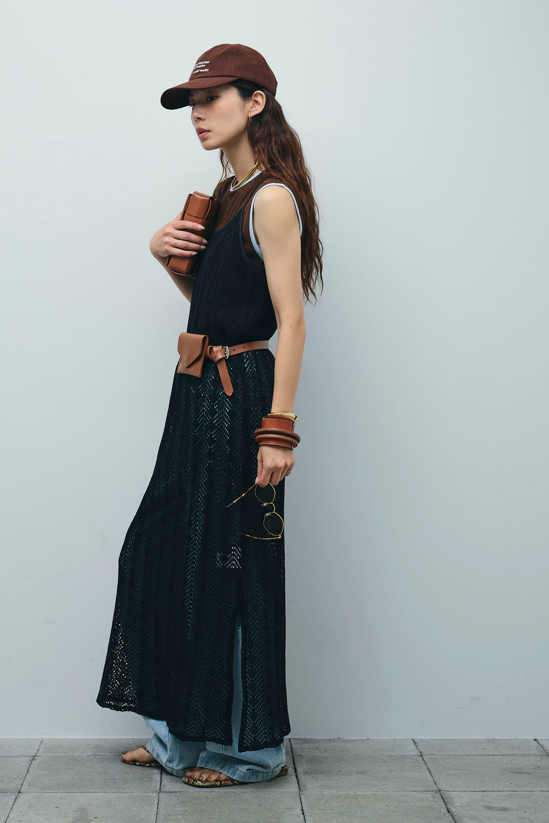 [予約/SET]ニットライクレースキャミOP+ペインターカーブデニムパンツ(2set)