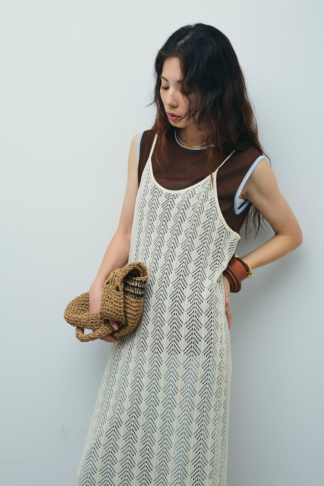 [予約/SET]ニットライクレースキャミOP+ペインターカーブデニムパンツ(2set)