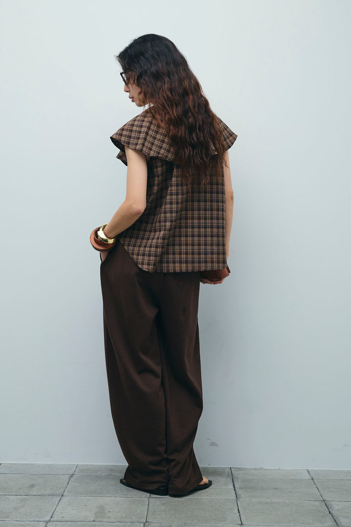 [予約/SET]ビッグカラーチェックブラウス+ミニ裏毛カーブパンツ(2set)