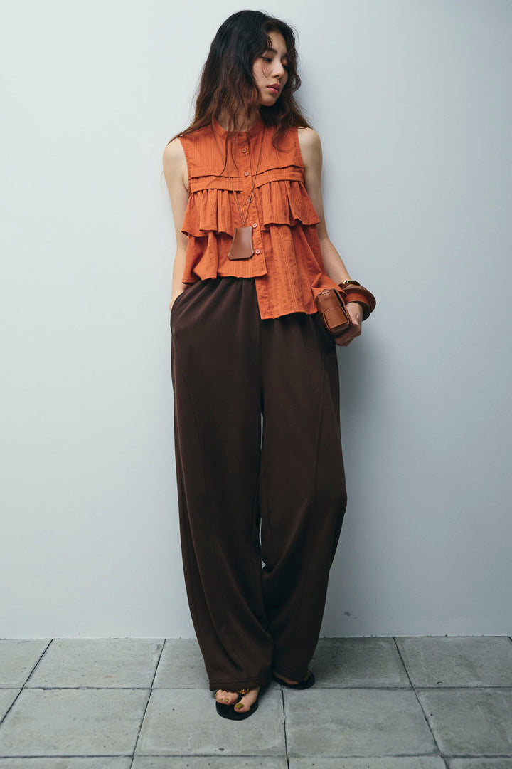 [予約/SET]アシメフリルノースリブラウス+ミニ裏毛カーブパンツ(2set)