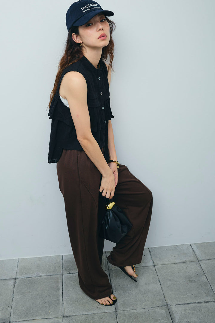 [予約/SET]アシメフリルノースリブラウス+ミニ裏毛カーブパンツ(2set)