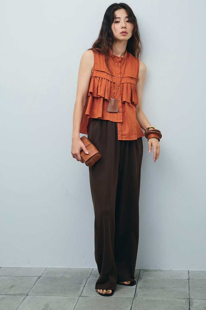 [予約/SET]アシメフリルノースリブラウス+ミニ裏毛カーブパンツ(2set)