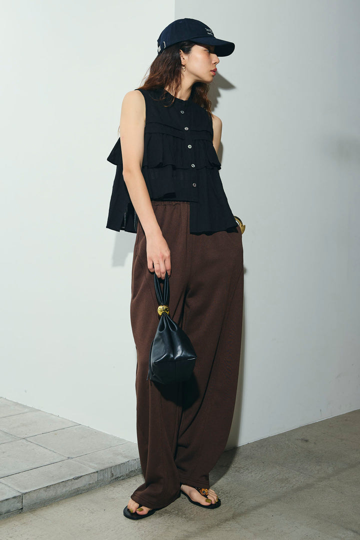 [予約/SET]アシメフリルノースリブラウス+ミニ裏毛カーブパンツ(2set)