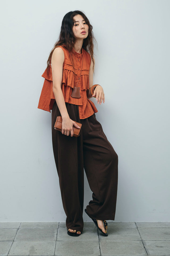 [予約/SET]アシメフリルノースリブラウス+ミニ裏毛カーブパンツ(2set)