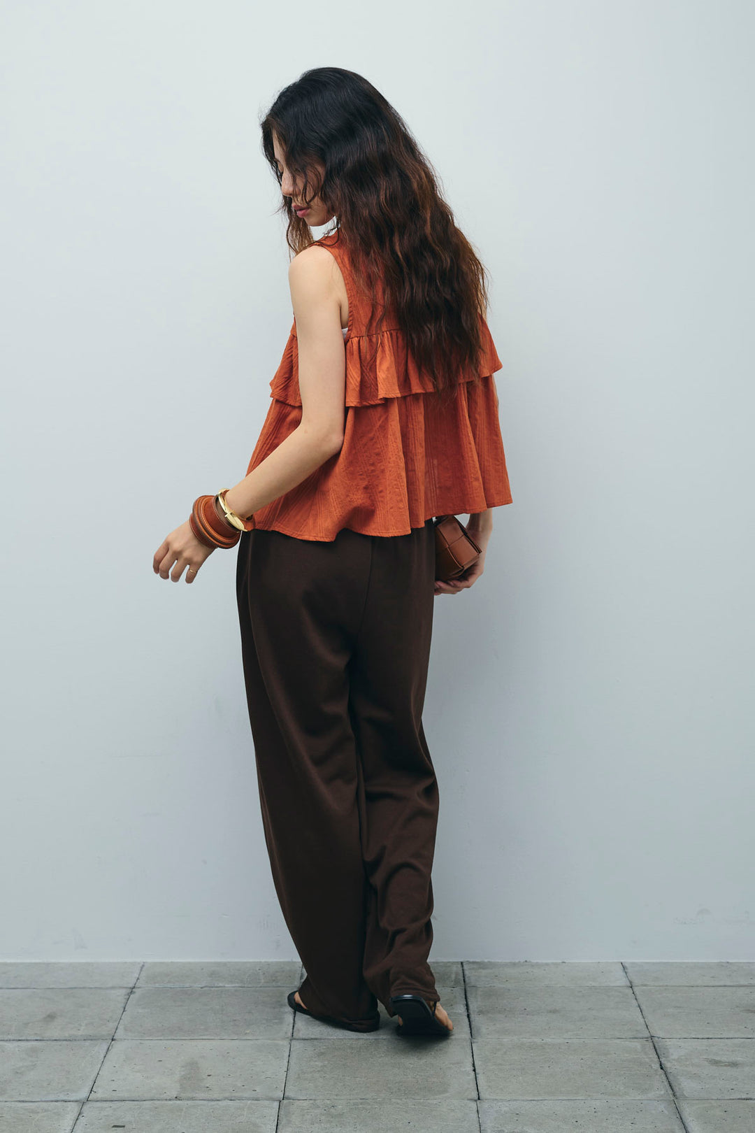 [予約/SET]アシメフリルノースリブラウス+ミニ裏毛カーブパンツ(2set)