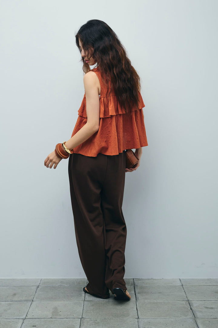 [予約/SET]アシメフリルノースリブラウス+ミニ裏毛カーブパンツ(2set)