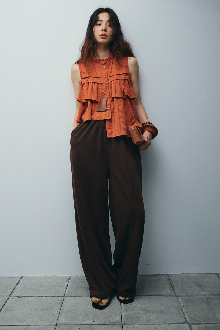 [予約/SET]アシメフリルノースリブラウス+ミニ裏毛カーブパンツ(2set)