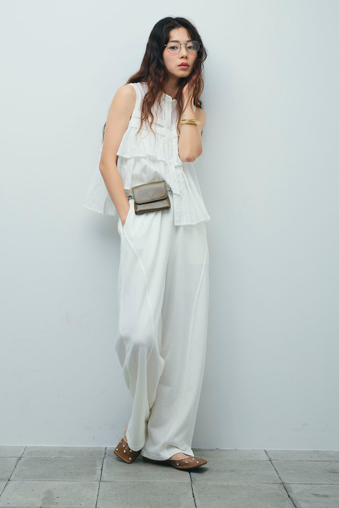 [予約/SET]アシメフリルノースリブラウス+ミニ裏毛カーブパンツ(2set)