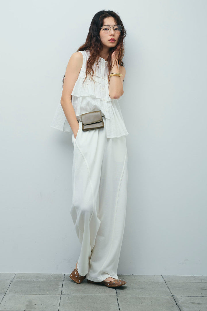 [予約/SET]アシメフリルノースリブラウス+ミニ裏毛カーブパンツ(2set)