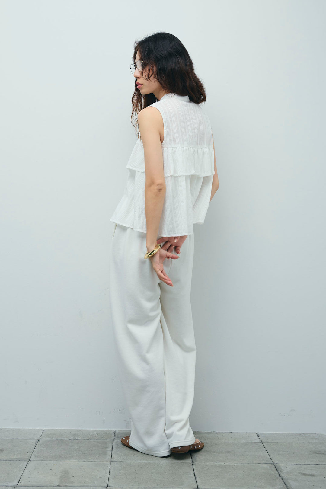 [予約/SET]アシメフリルノースリブラウス+ミニ裏毛カーブパンツ(2set)