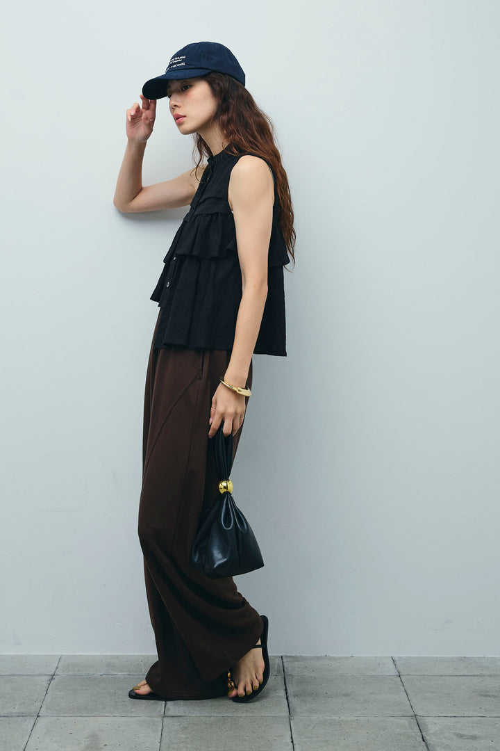 [予約/SET]アシメフリルノースリブラウス+ミニ裏毛カーブパンツ(2set)