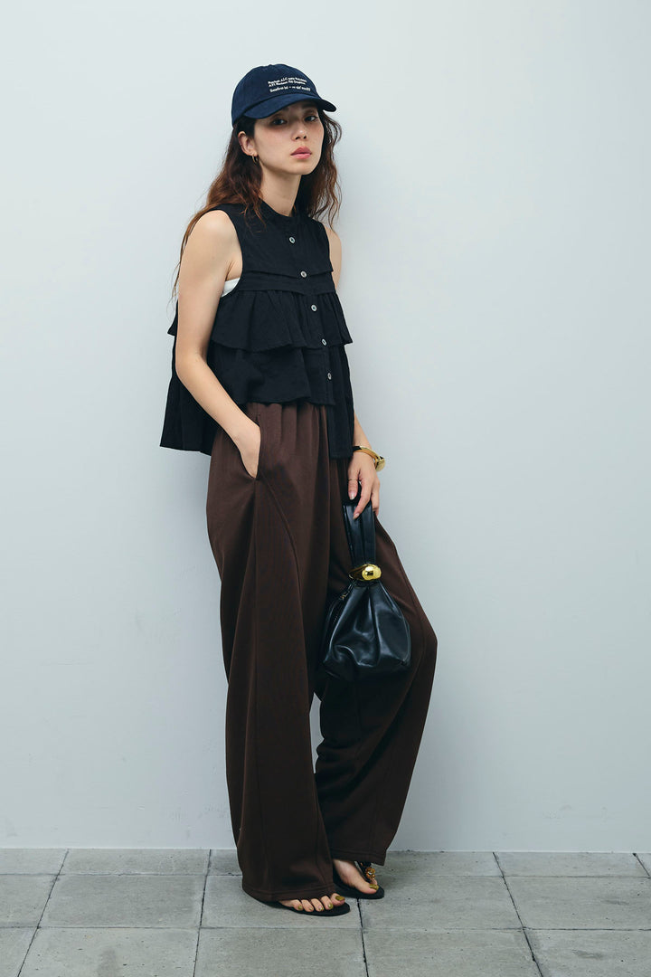 [予約/SET]アシメフリルノースリブラウス+ミニ裏毛カーブパンツ(2set)