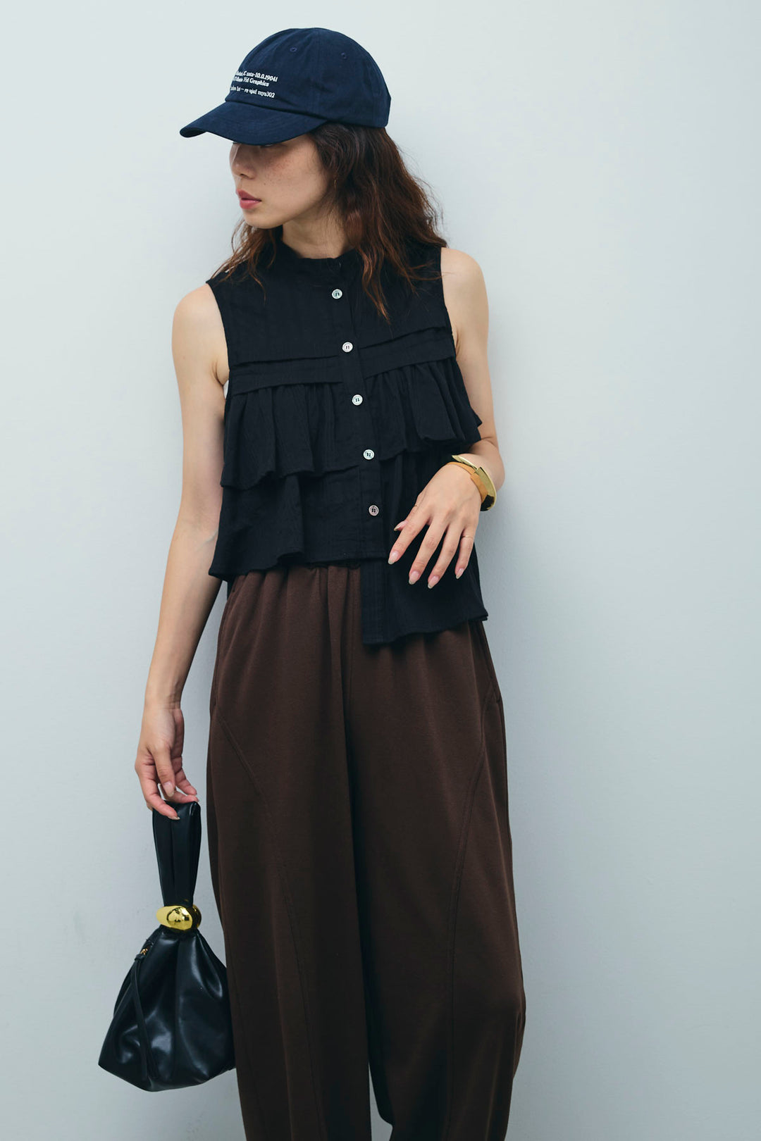 [予約/SET]アシメフリルノースリブラウス+ミニ裏毛カーブパンツ(2set)