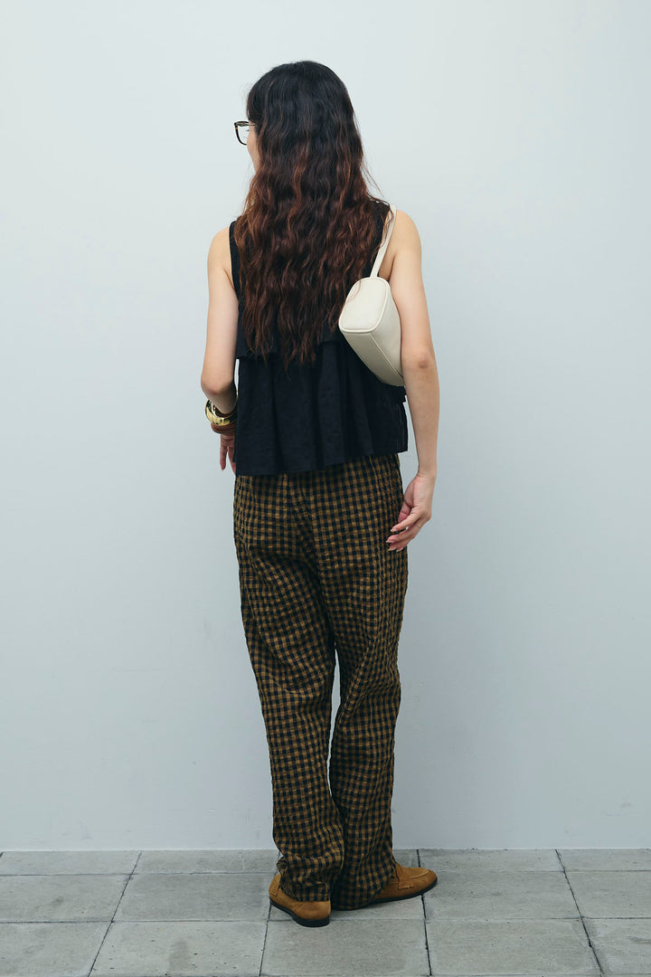 [予約/SET]アシメフリルノースリブラウス+チェックサッカー地パンツ(2set)