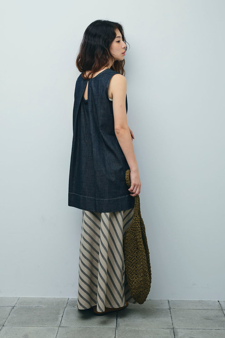 [予約/SET]ベルト付きミドル丈ブラウス+ベルト付き斜めライン柄スカート(2set)