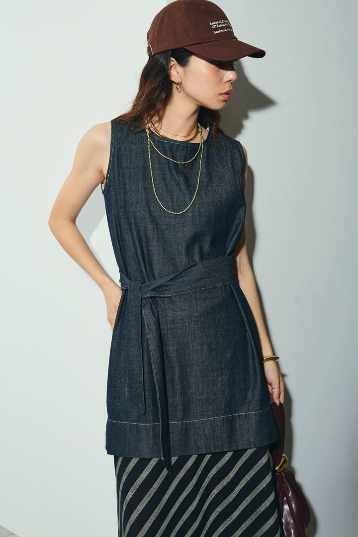 [予約/SET]ベルト付きミドル丈ブラウス+ベルト付き斜めライン柄スカート(2set)