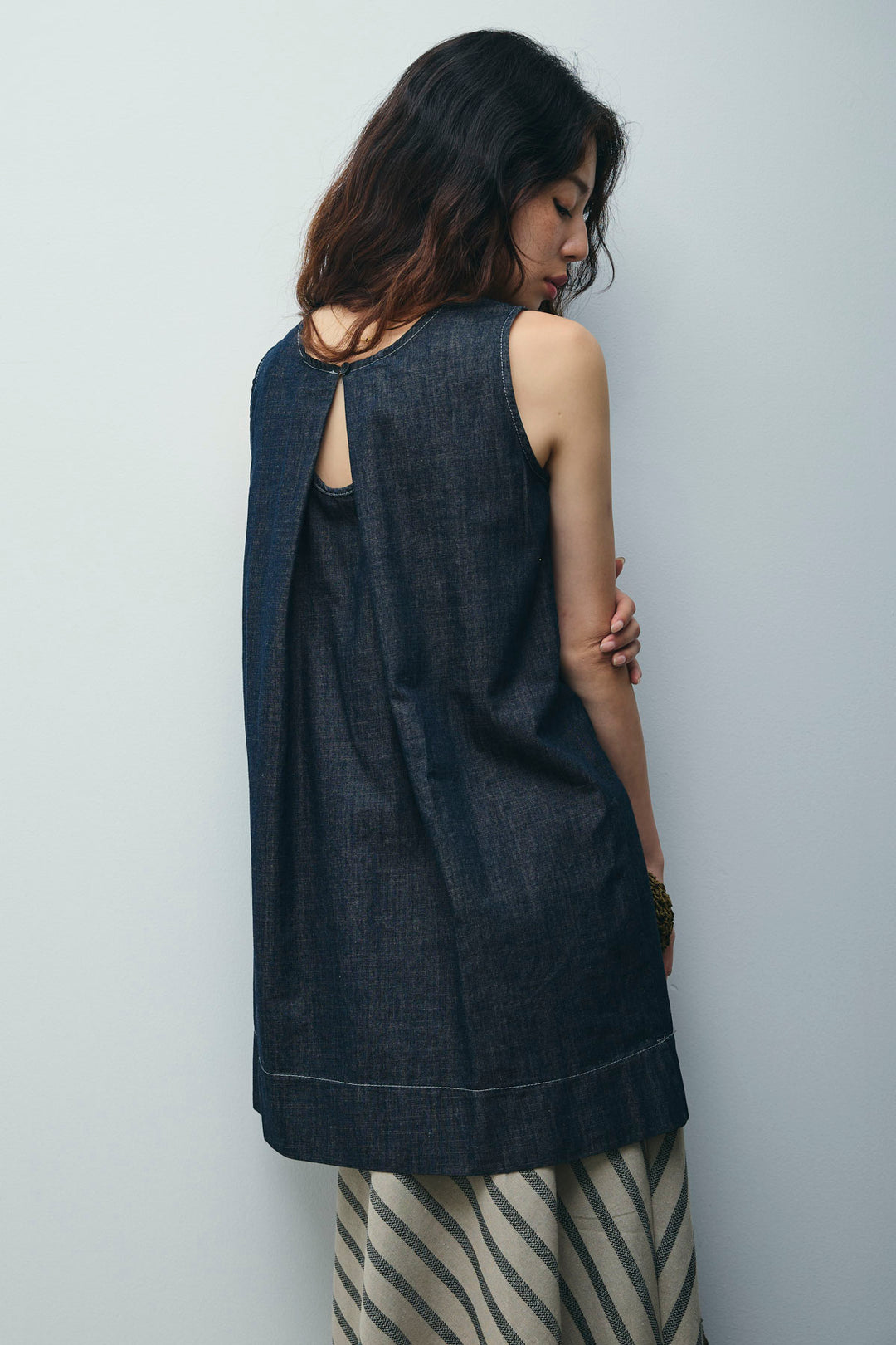 [予約/SET]ベルト付きミドル丈ブラウス+ベルト付き斜めライン柄スカート(2set)