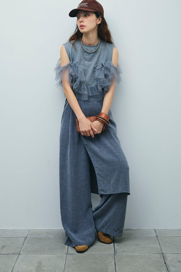 [予約/SET]天竺チュールドッキングプルオーバー+ラップスカート付きとろみパンツ(2set)