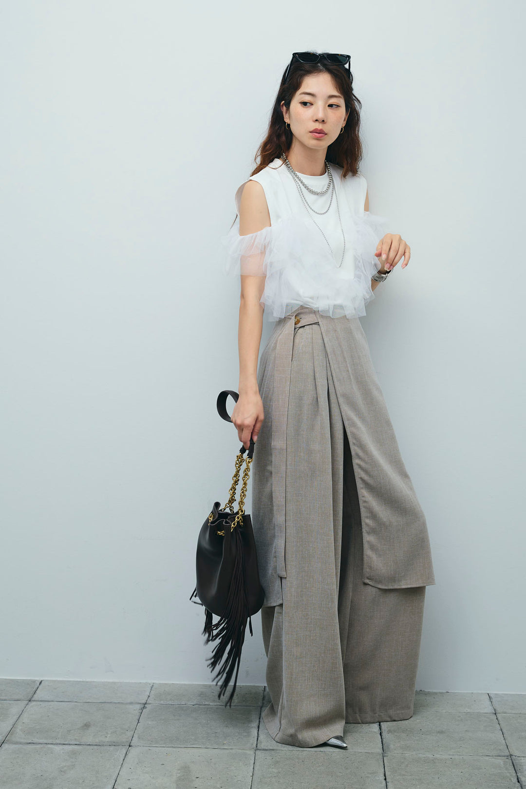 [予約/SET]天竺チュールドッキングプルオーバー+ラップスカート付きとろみパンツ(2set)