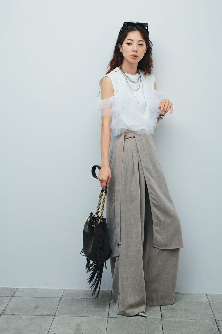 [予約/SET]天竺チュールドッキングプルオーバー+ラップスカート付きとろみパンツ(2set)