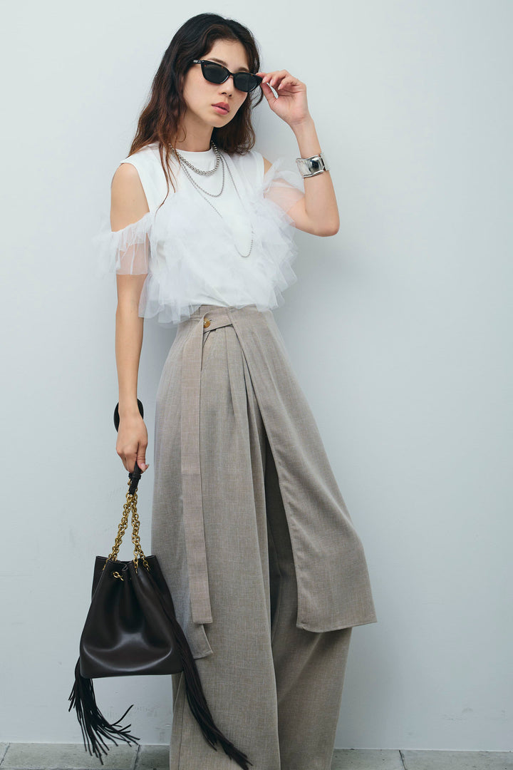 [予約/SET]天竺チュールドッキングプルオーバー+ラップスカート付きとろみパンツ(2set)