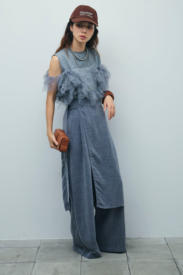 [予約/SET]天竺チュールドッキングプルオーバー+ラップスカート付きとろみパンツ(2set)