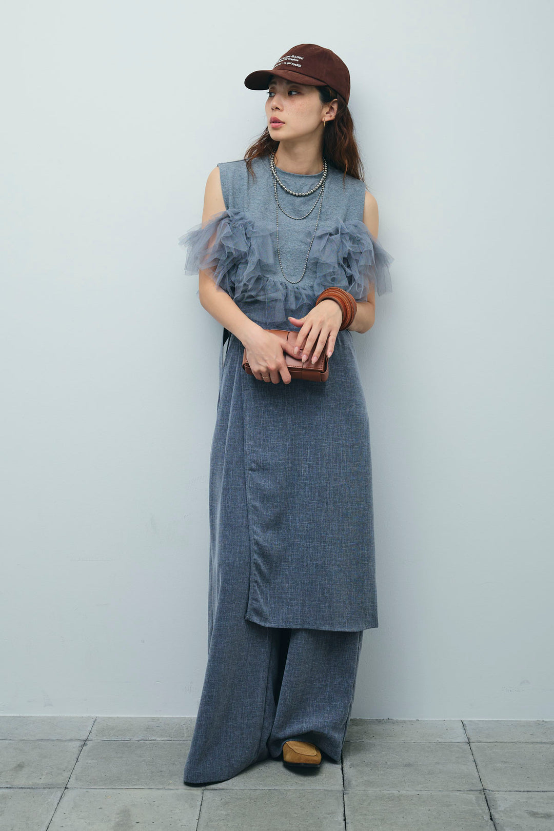 [予約/SET]天竺チュールドッキングプルオーバー+ラップスカート付きとろみパンツ(2set)